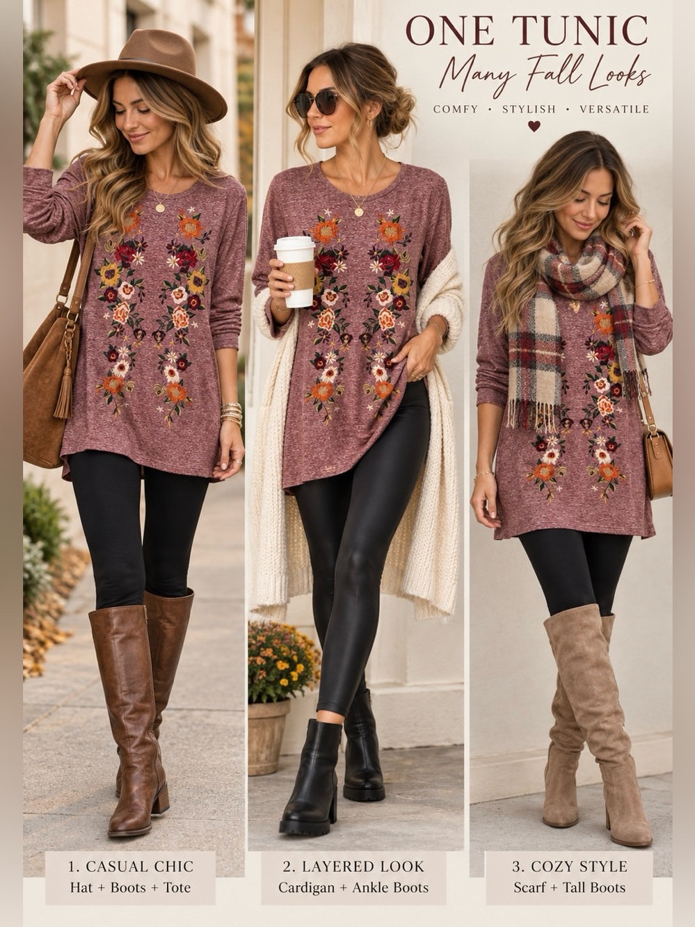 Umgee Embroidered Floral Tunic/Mini Dress Burgundy Boho L Cottagecore